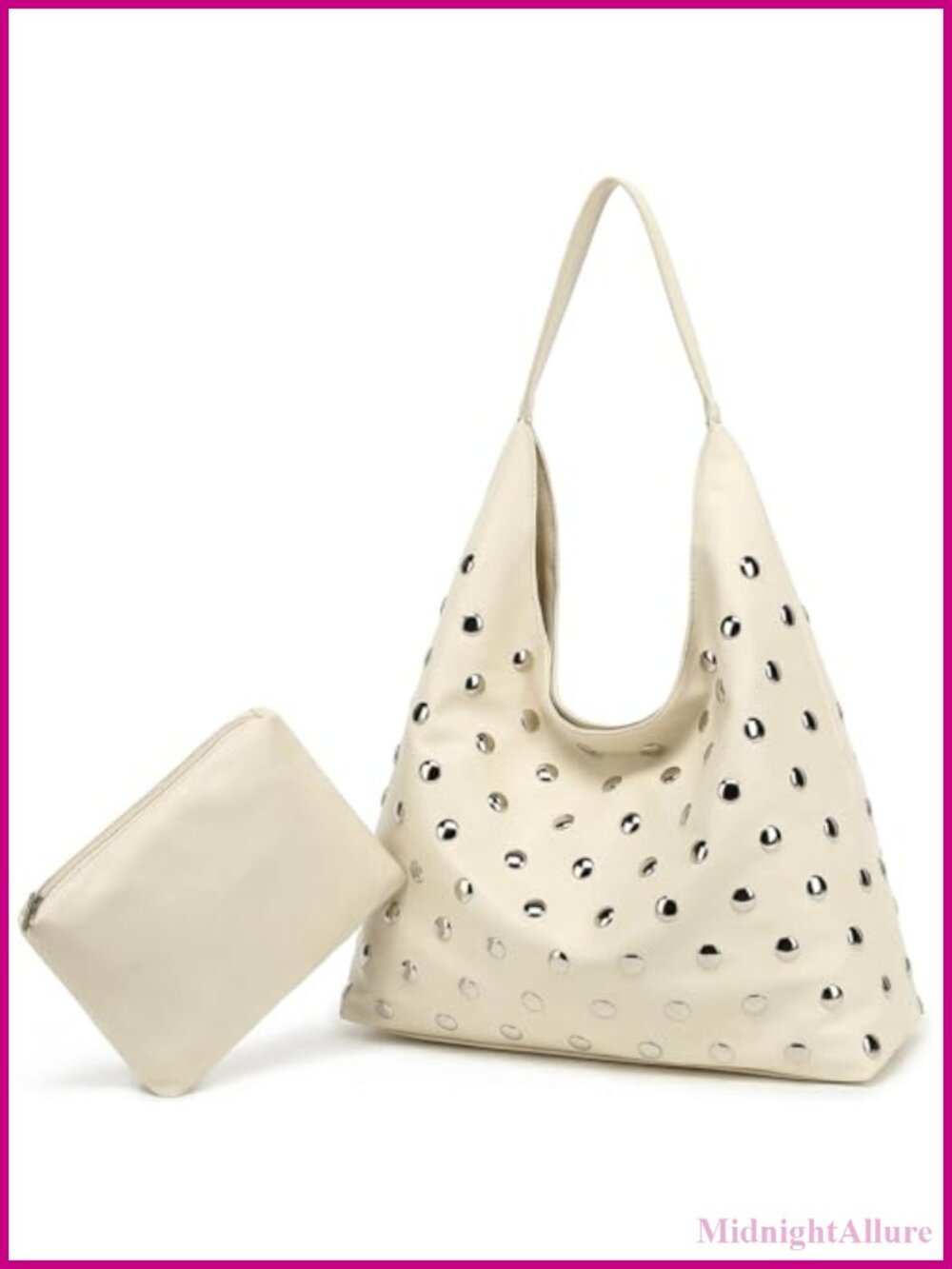 Vegan Leather Studded Hobo Bag Soft Slouchy Shoulder Tote Purse